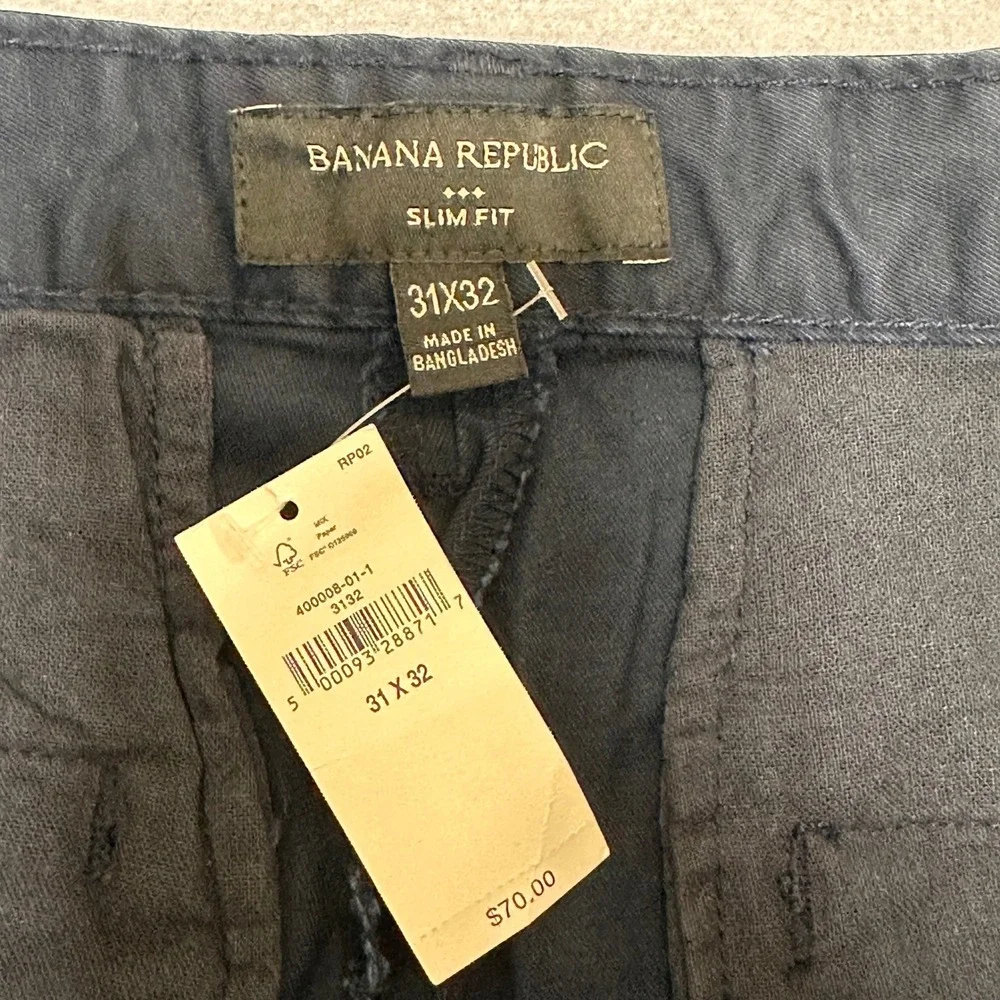 Banana Republic Lived-In Chino Men 31x32 (32x31) Blue Slim Fit Tapered Pants $70